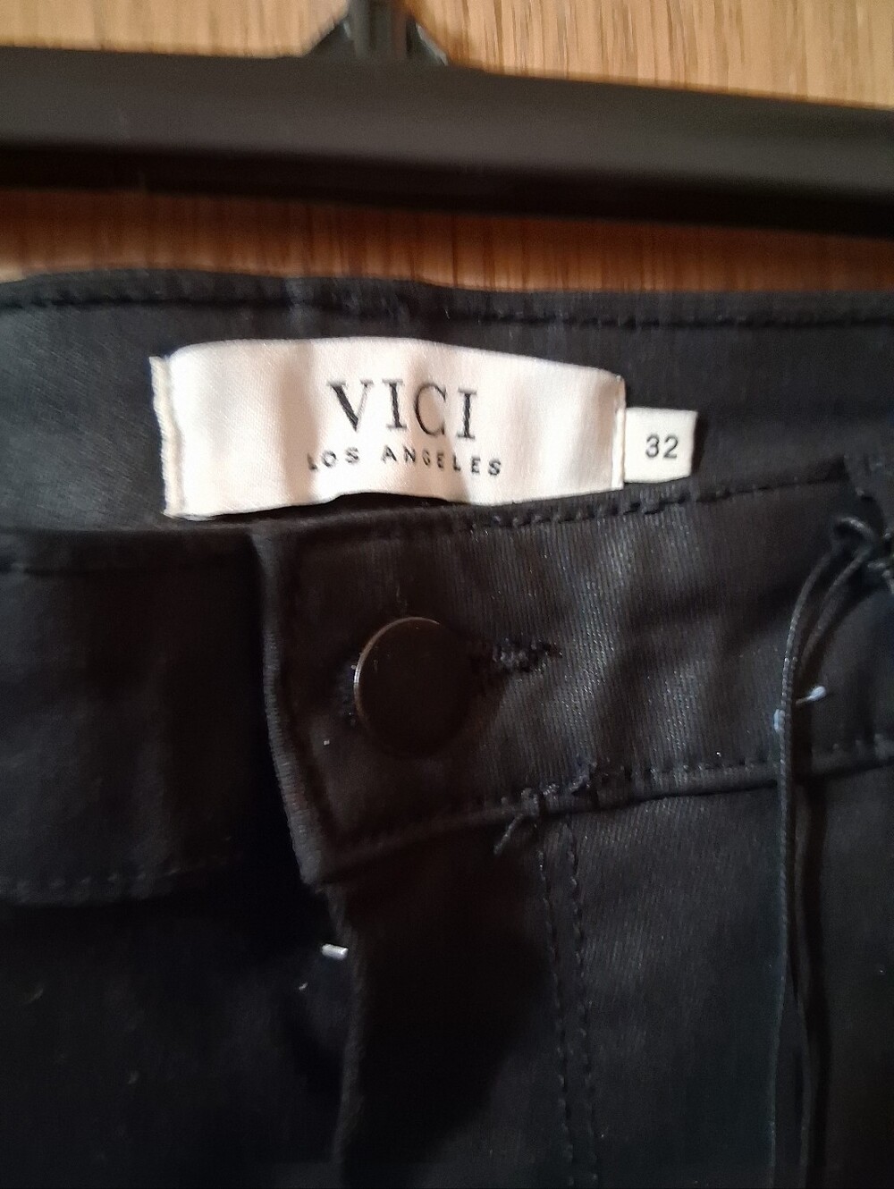 VICI Los Angeles black coated jeans, Split Hem. Coated denim vegan leather look - Picture 3 of 6